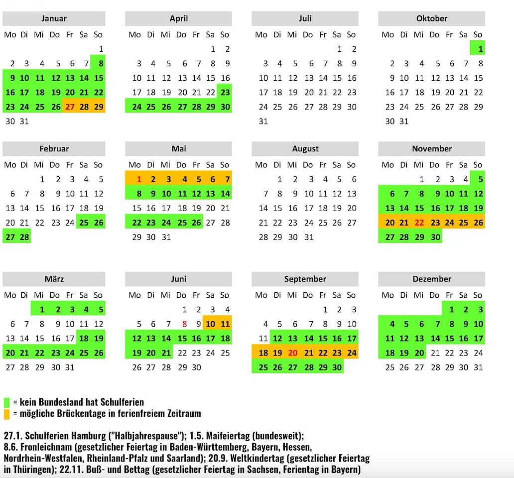 Wann sind in Deutschland keine Ferien? Kalender zeigt es.