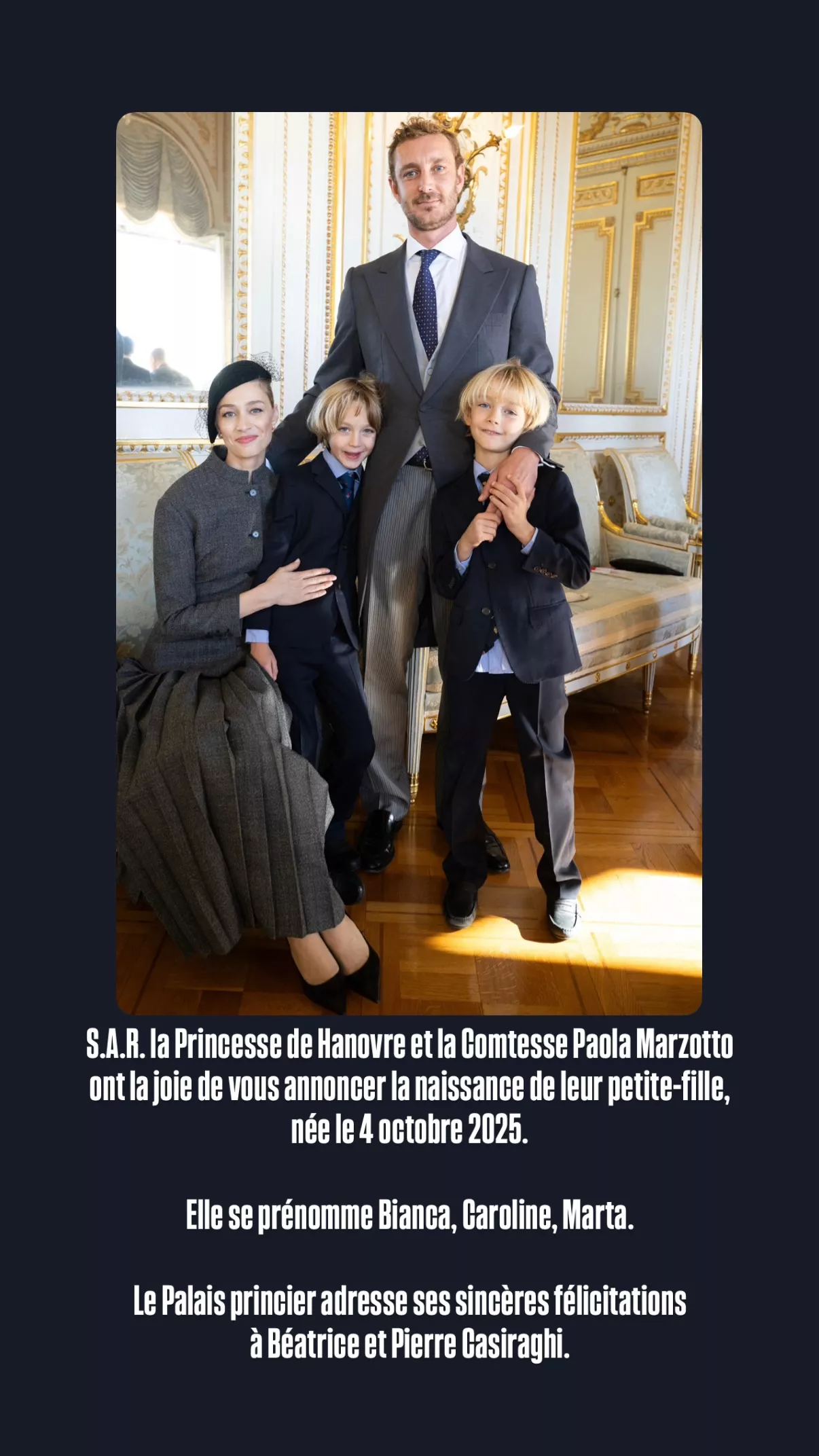 Monacos Fürstenhaus verkündet Geburt von Bianca Casiraghi