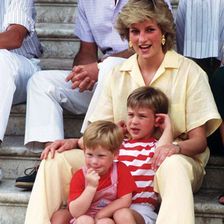 The Prince and Princess of Wales on holiday with their children, Princes William and Harry, at the Spanish royal residence Marivent Palace, August 198