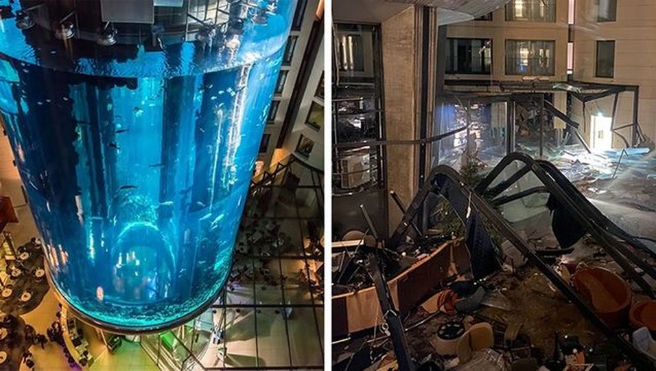 Größtes freistehhendes zylindrisches Aquarium der Welt: Jetzt ist es geplatzt