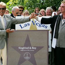 LAS VEGAS - OCTOBER 03: Siegfried Fischbacher (L) and Roy Horn of the illusionist duo Siegfried &amp;amp; Roy pose with their star outside the Mirage 