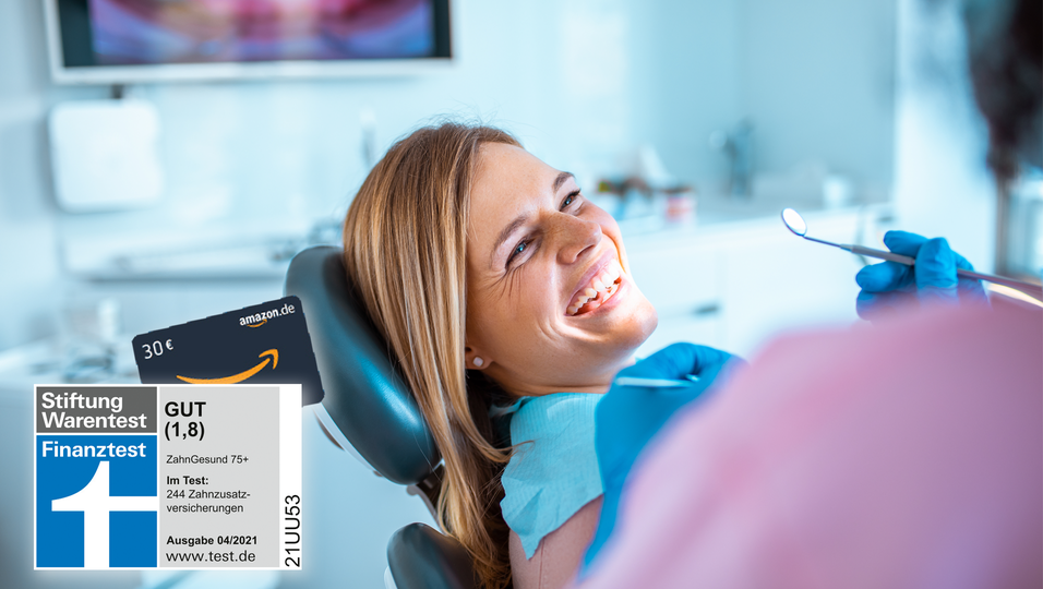 Zahnzusatzversicherung abschließen und Amazon-Gutschein sichern.
