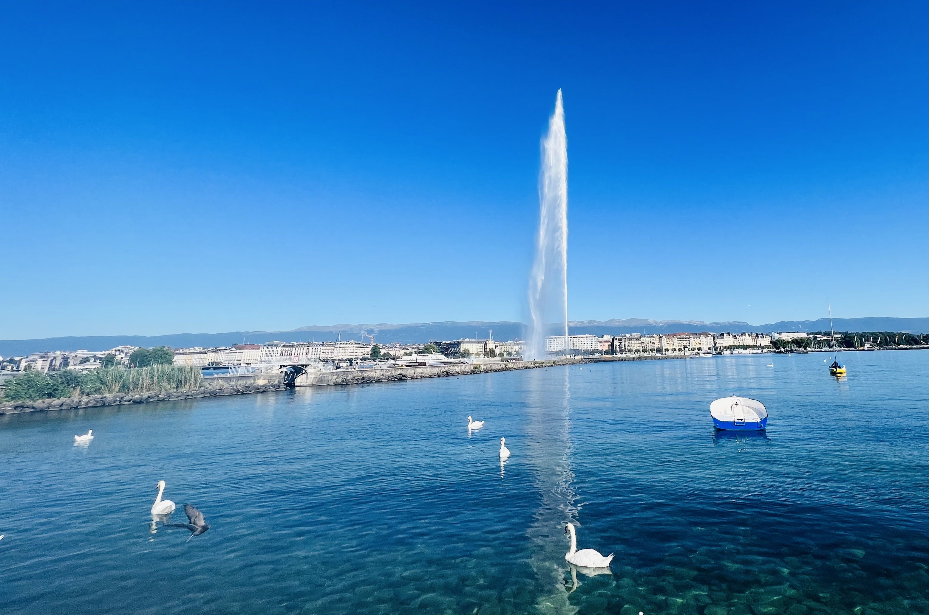 Die weltberühmte Genfer See-Fontäne Jet d´Eau     