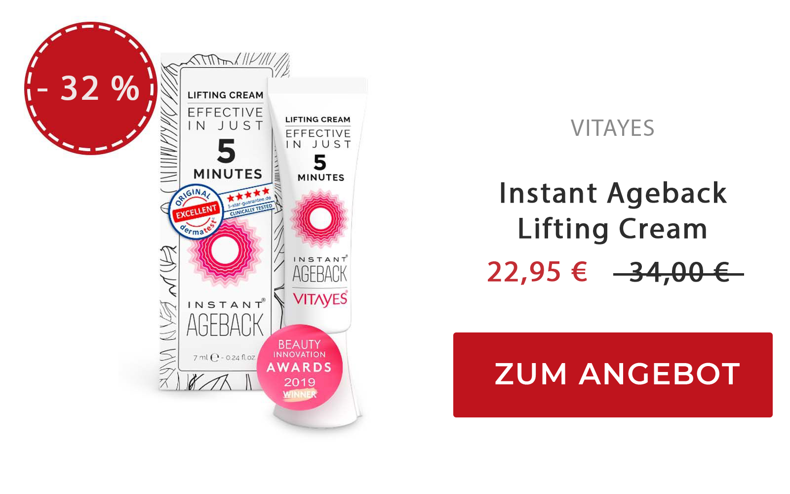 Vitayes Instant Ageback lifting Cream im Bunte Deal