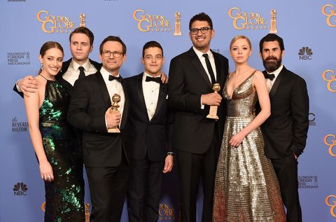  Golden Globe Awards 2016 - Carly Chaikin; Martin Wallstrom; Christian Slater; Rami Malek; Sam Esmail; Portia Doubleday; Chad Hamilton