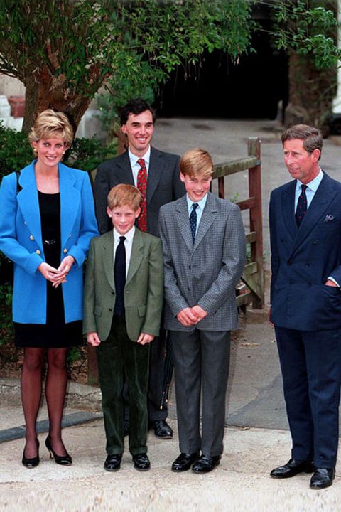 The Prince and Princess of Wales and family outside Manor House at Eton College with housemaster Dr Andrew Gailey on Prince William&#039;s first day a