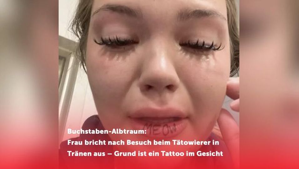 Frau bricht nach Besuch beim Tätowierer in Tränen aus – Grund ist ein Tattoo mitten im Gesicht