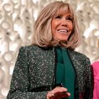 Brigitte Macron, wife of French President Macron, during her visit to Planet Word, an interactive museum.